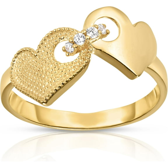 Floreo 10k Yellow Gold Double Locked Hearts CZ Women's Ring