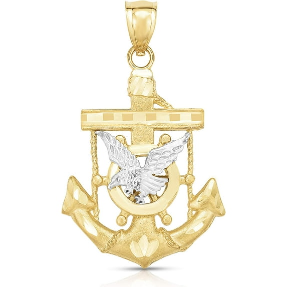 Floreo 10k Yellow Gold Eagle Cross Anchor Two-Tone Religious Pendant Small