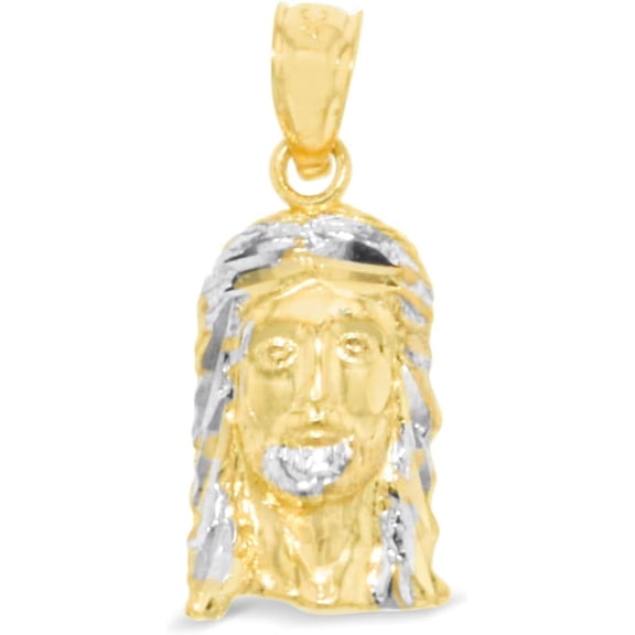 Floreo 10k Yellow Gold Face of Jesus Christ Two-Tone Religious Pendant Height(15mm)