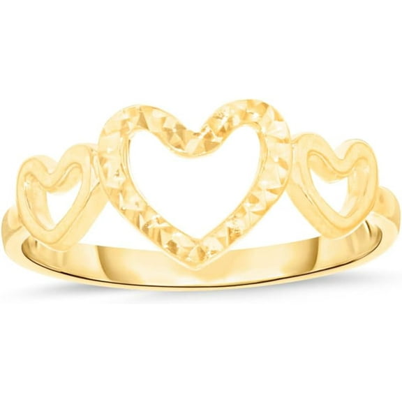 Floreo 10k Yellow Gold Graduated Open Triple Hearts Ring, Size 3-11