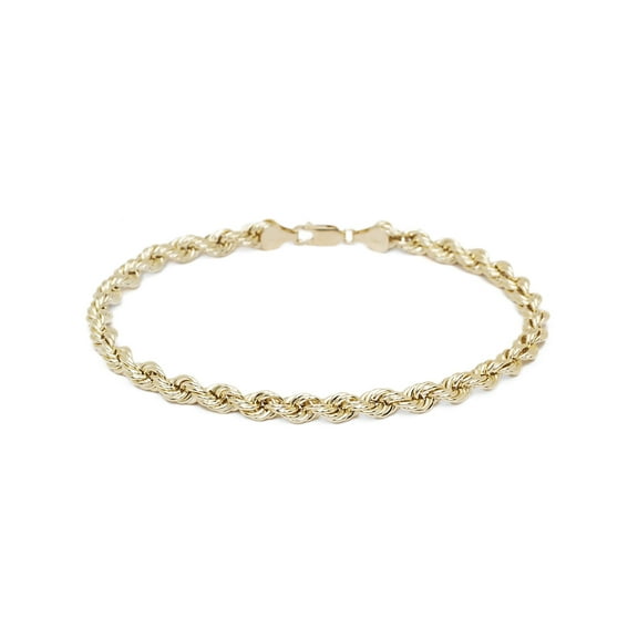 Floreo 10k Yellow Gold Hollow Rope Chain Bracelet and Anklet, 4mm (0.16")