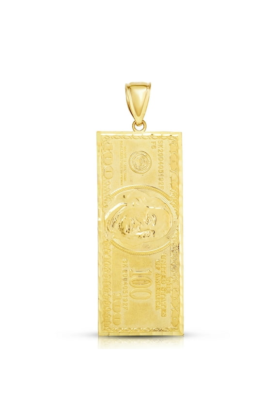 10k Yellow Gold Hundred Dollar Bill Pendant, 4 Sizes