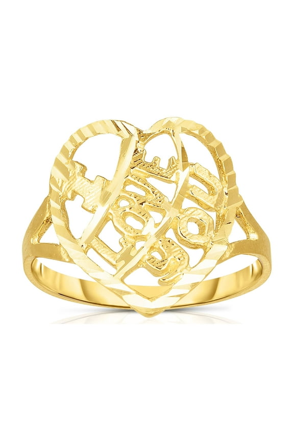 10k Yellow Gold “I Love You” Heart Ring, Sizes 5-12