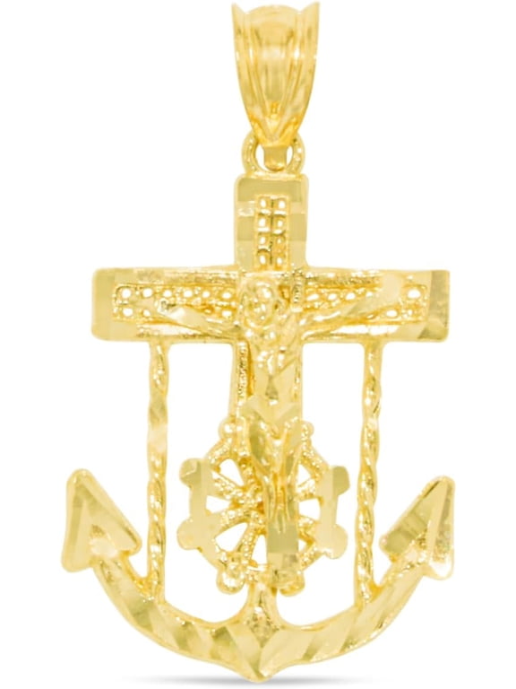 10k Yellow Gold Jesus Christ Crucifix Anchor Religious Pendant Extra-Small