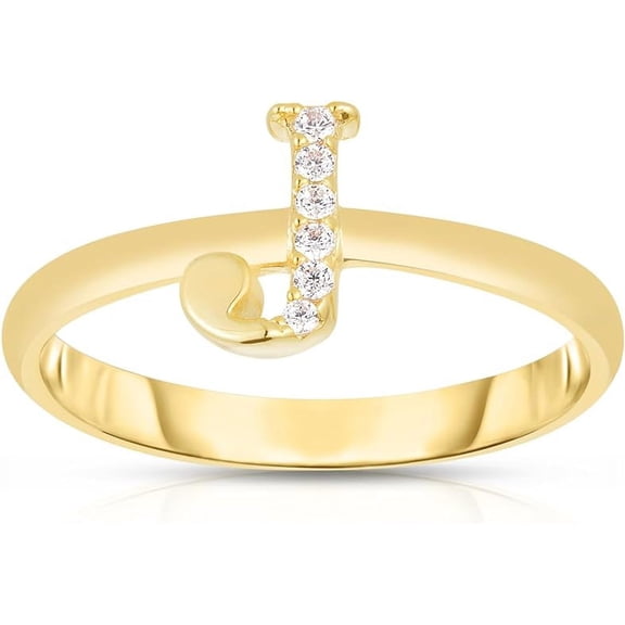 Floreo 10k Yellow Gold Letter A-Z Small Block Alphabet Character CZ Initial Ring