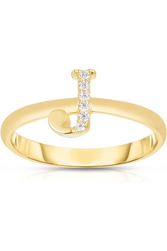 10k Yellow Gold Letter A-Z Small Block Alphabet Character CZ Initial Ring