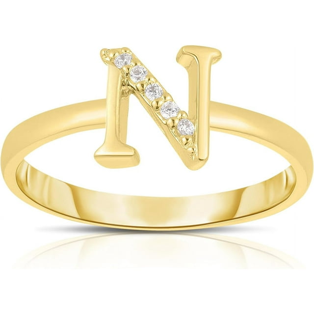 Floreo 10k Yellow Gold Letter A-Z Small Block Alphabet Character CZ Initial Ring
