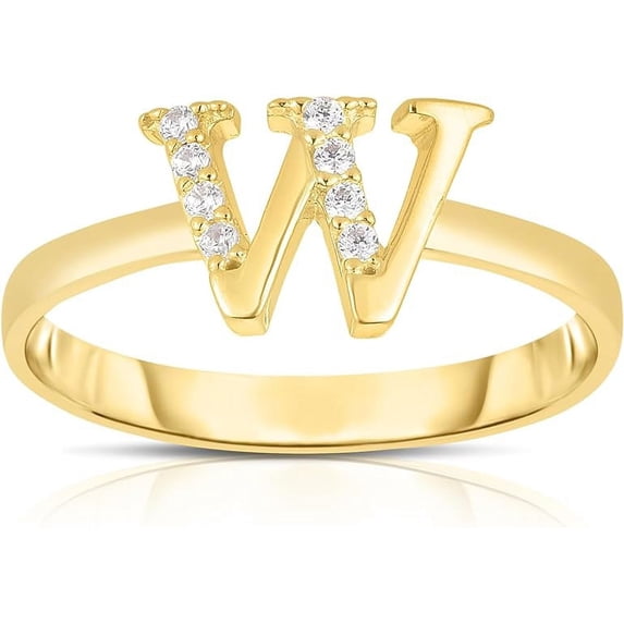 Floreo 10k Yellow Gold Letter A-Z Small Block Alphabet Character CZ Initial Ring