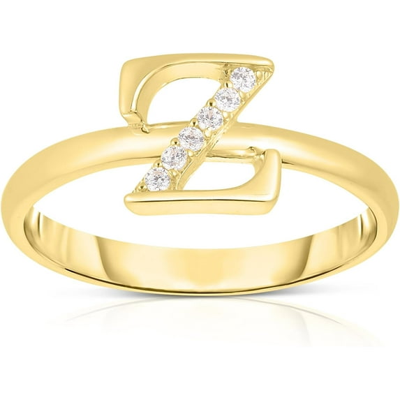 Floreo 10k Yellow Gold Letter A-Z Small Block Alphabet Character CZ Initial Ring