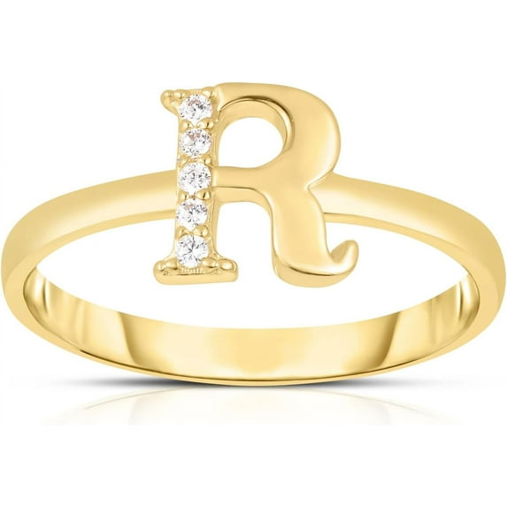 Floreo 10k Yellow Gold Letter A-Z Small Block Alphabet Character CZ Initial Ring