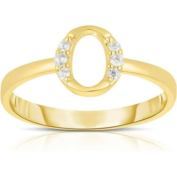 Floreo 10k Yellow Gold Letter A-Z Small Block Alphabet Character CZ Initial Ring