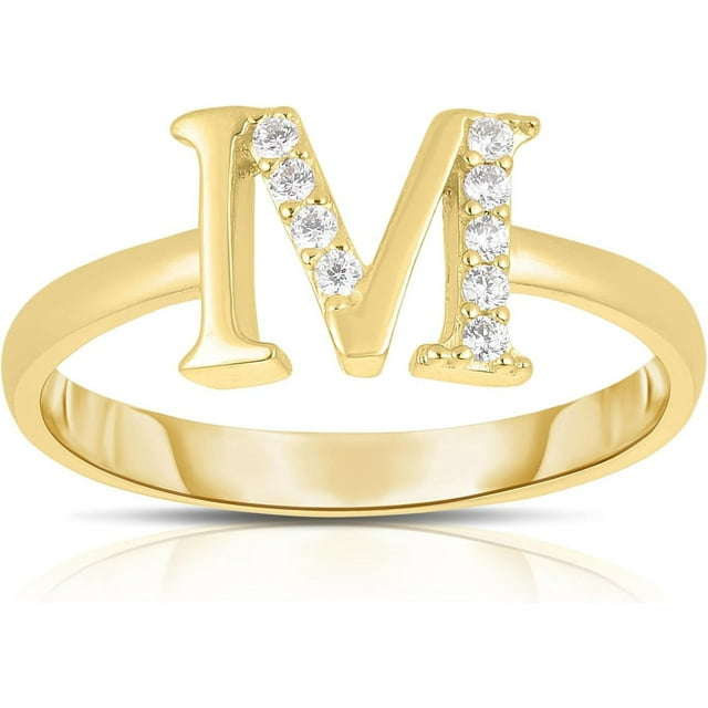 Floreo 10k Yellow Gold Letter A-Z Small Block Alphabet Character CZ Initial Ring