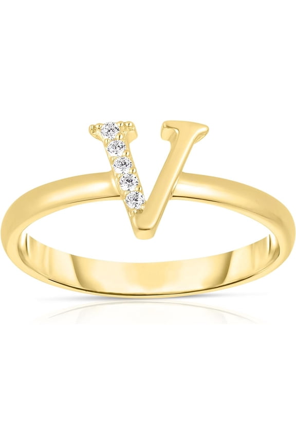 10k Yellow Gold Letter A-Z Small Block Alphabet Character CZ Initial Ring