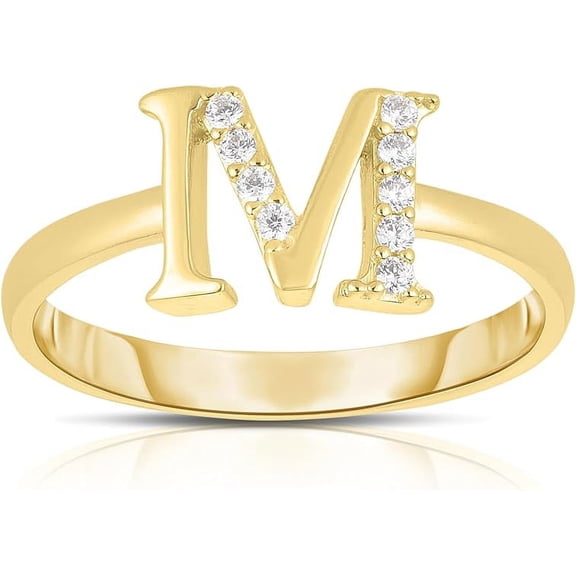 Floreo 10k Yellow Gold Letter A-Z Small Block Alphabet Character CZ Initial Ring