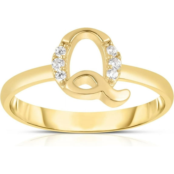 Floreo 10k Yellow Gold Letter A-Z Small Block Alphabet Character CZ Initial Ring