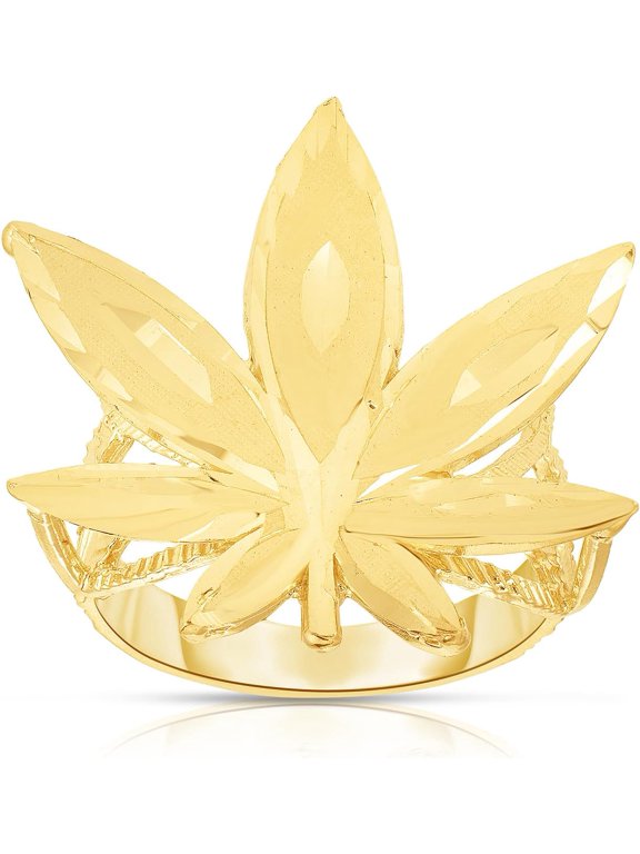 10k Yellow Gold Marijuana Leaf Cannabis Weed Ring