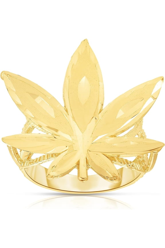 10k Yellow Gold Marijuana Leaf Cannabis Weed Ring