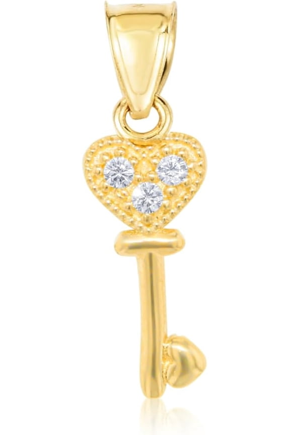 10k Yellow Gold Mini CZ Heart Key Pendant