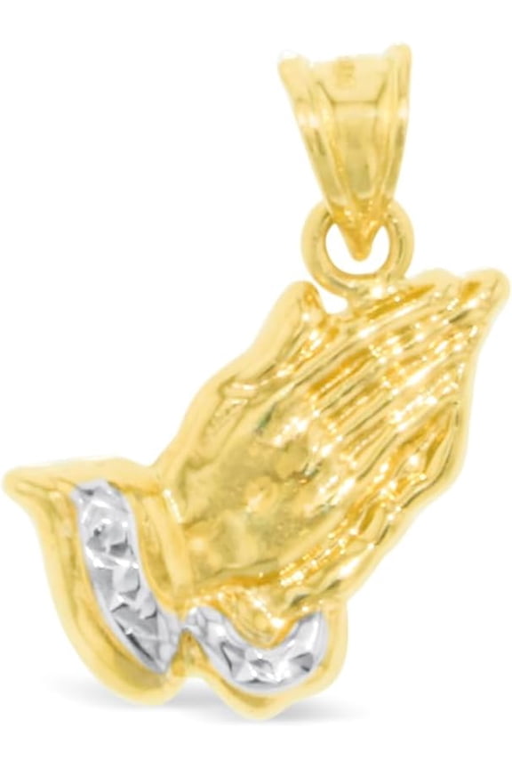 10k Yellow Gold Mini Praying Hands Two-Tone Religious Pendant