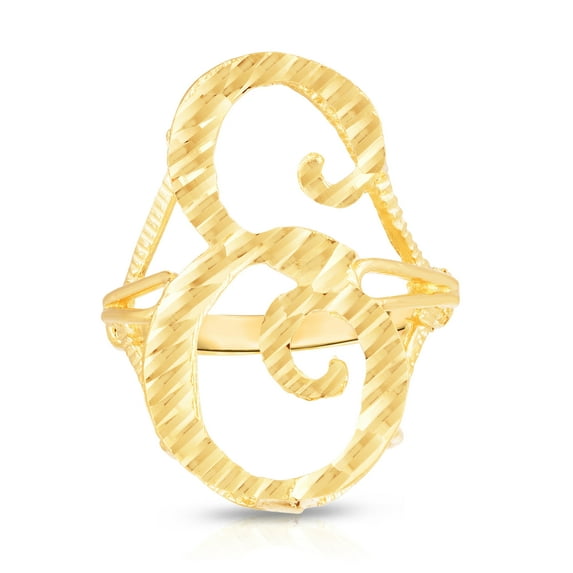 Floreo 10k Yellow Gold Personalized Letter Extra Large Cursive Initial Ring