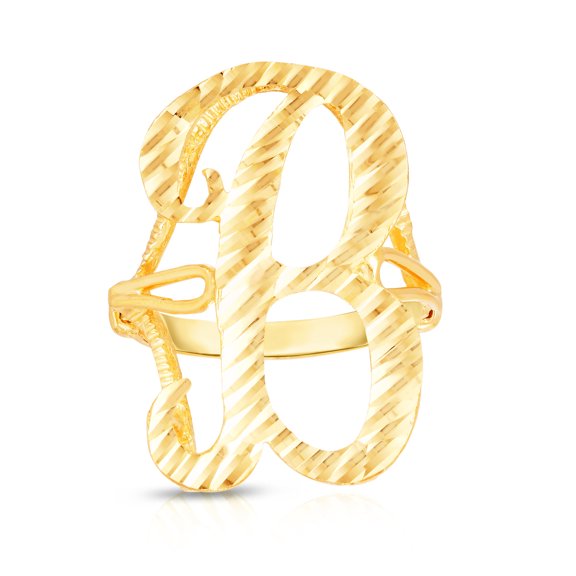 Floreo 10k Yellow Gold Personalized Letter Extra Large Cursive Initial Ring