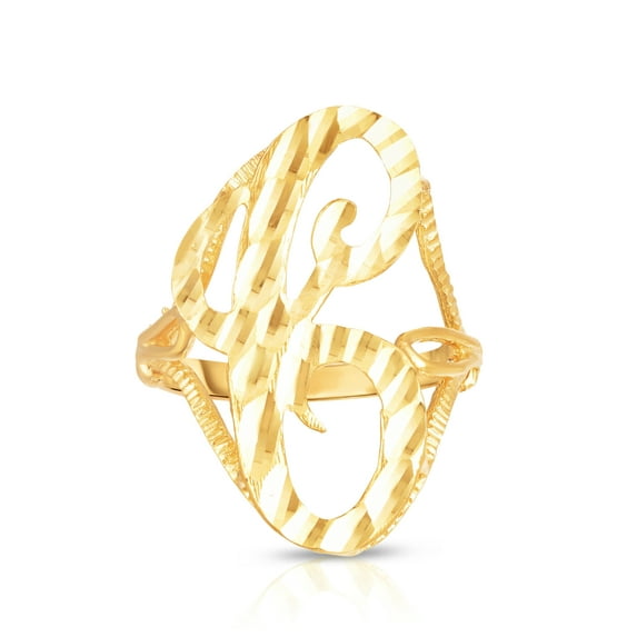 Floreo 10k Yellow Gold Personalized Letter Extra Large Cursive Initial Ring