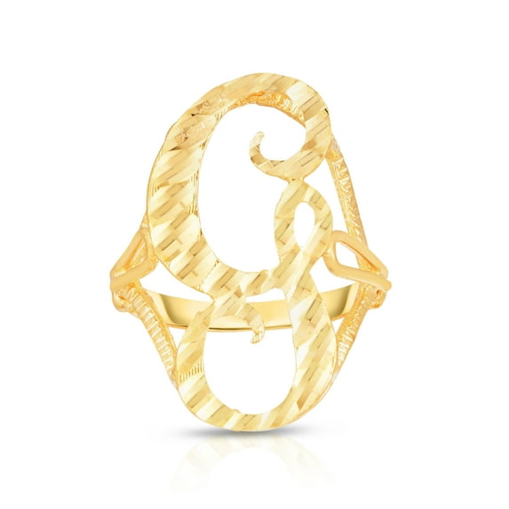 Floreo 10k Yellow Gold Personalized Letter Extra Large Cursive Initial Ring