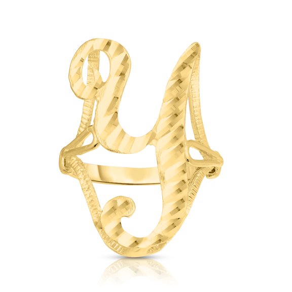 Floreo 10k Yellow Gold Personalized Letter Extra Large Cursive Initial Ring