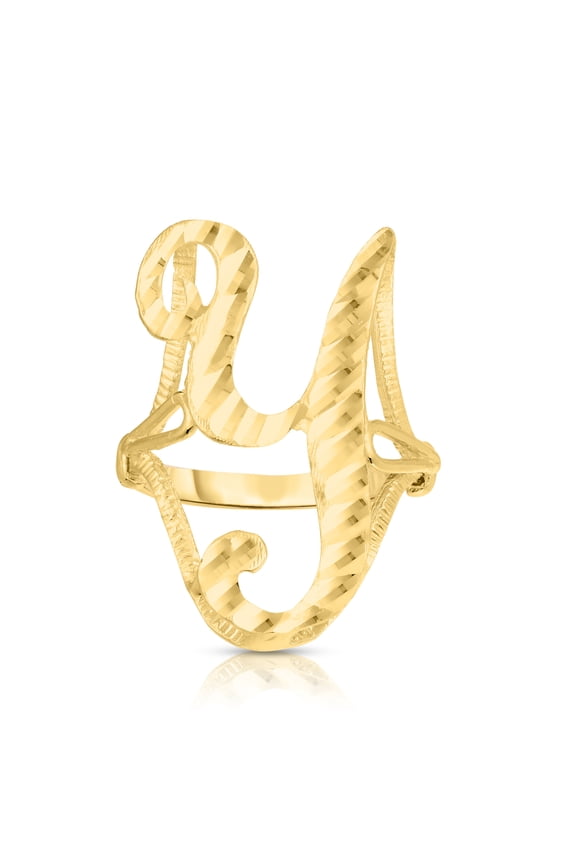 10k Yellow Gold Personalized Letter Extra Large Cursive Initial Ring