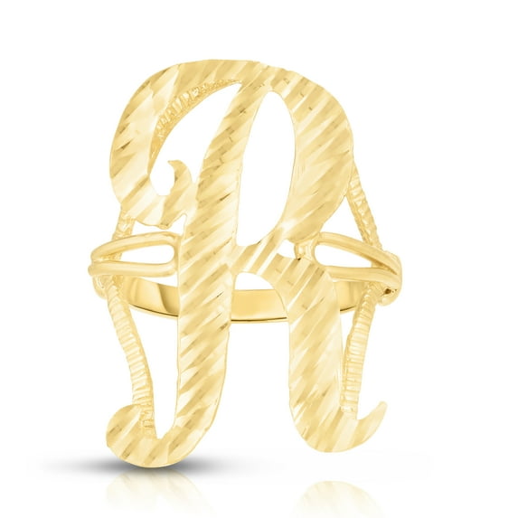 Floreo 10k Yellow Gold Personalized Letter Extra Large Cursive Initial Ring