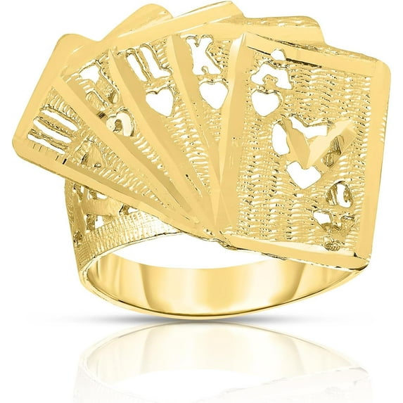 Floreo 10k Yellow Gold Poker Royal Flush Playing Cards Ring