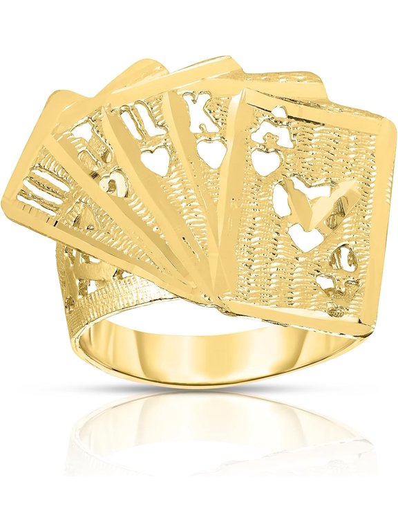 10k Yellow Gold Poker Royal Flush Playing Cards Ring