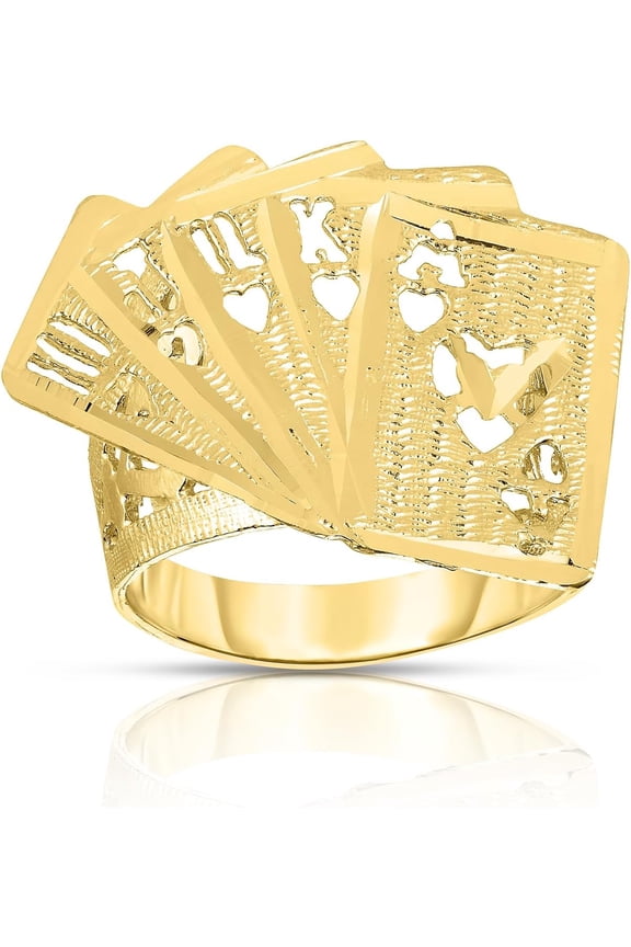 10k Yellow Gold Poker Royal Flush Playing Cards Ring