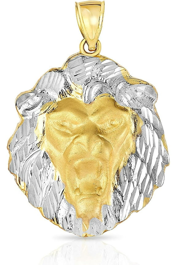 10k Yellow Gold Roaring Lion Two-Tone Pendant Medium