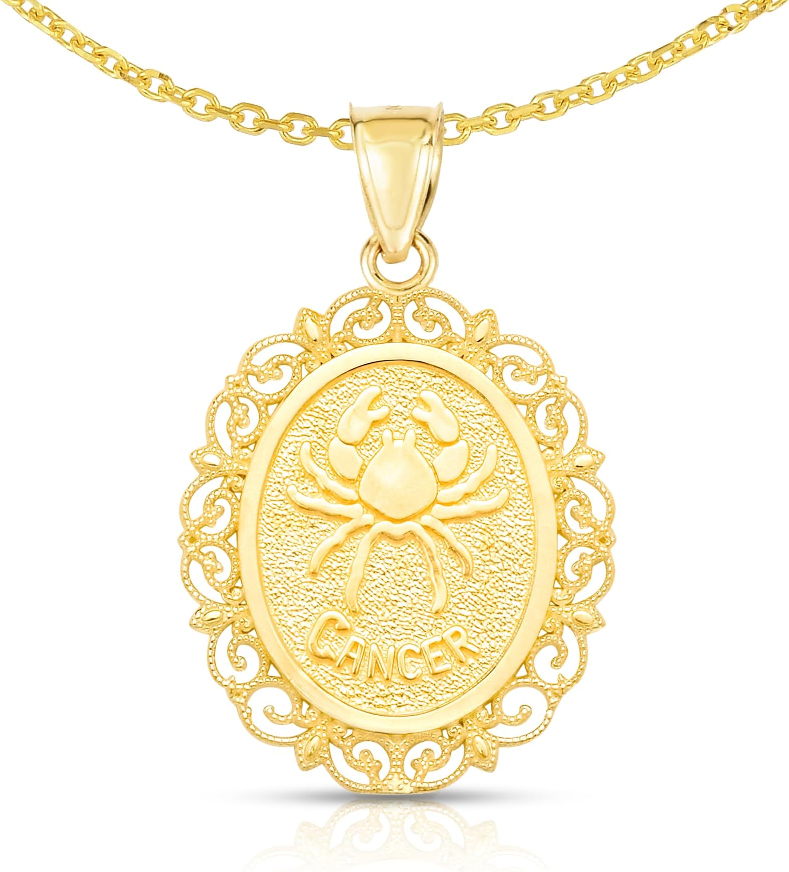 Floreo 10k Yellow Gold Round Horoscope Zodiac Sign Cancer Pendant with ...