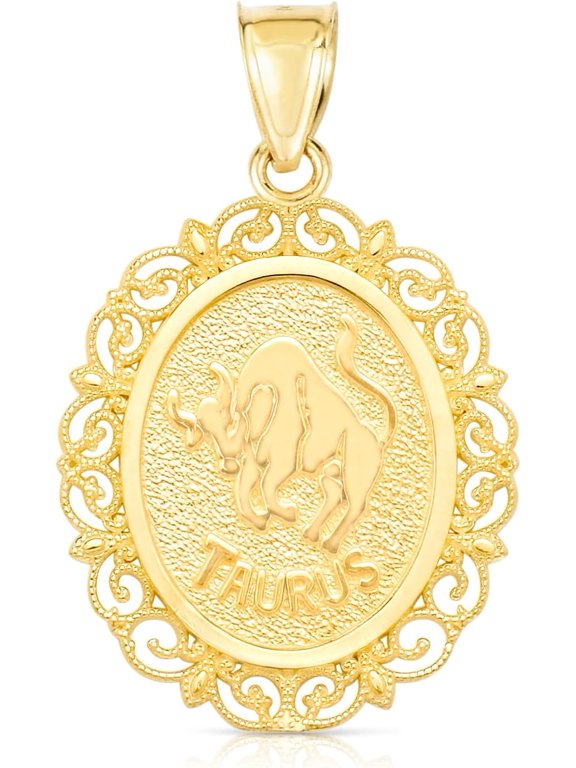 10k Yellow Gold Round Horoscope Zodiac Sign Taurus Pendant