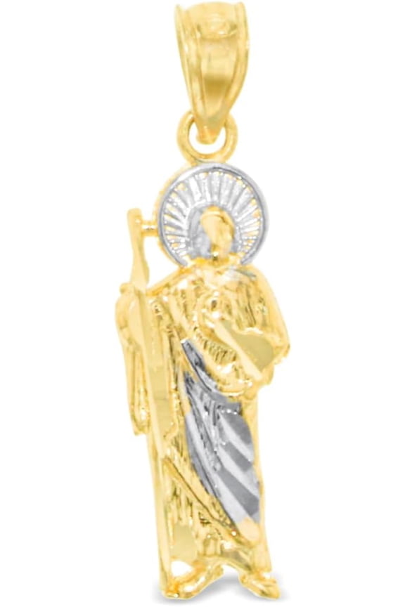 10k Yellow Gold Saint Jude Two-Tone Religious Pendant Height(18mm)