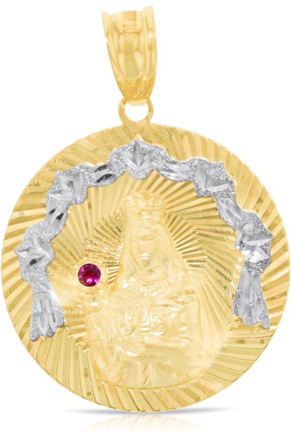 10k Yellow Gold Santa Barbara Round Charm Two-Tone Religious Pendant Small