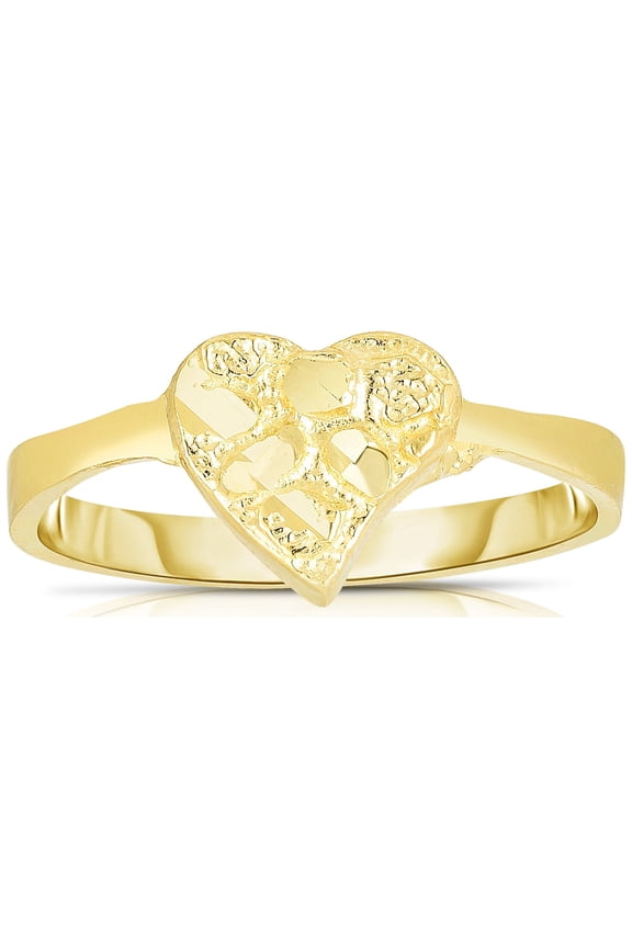 10k Yellow Gold Mini Extra Small Heart Nugget Ring, Sizes 4 - 11