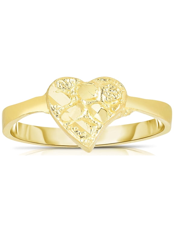 10k Yellow Gold Mini Extra Small Heart Nugget Ring, Sizes 4 - 11