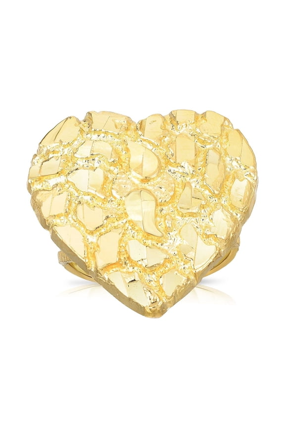 10k Yellow Gold Extra Large Oversized Heart Nugget Ring, Sizes 7 - 13