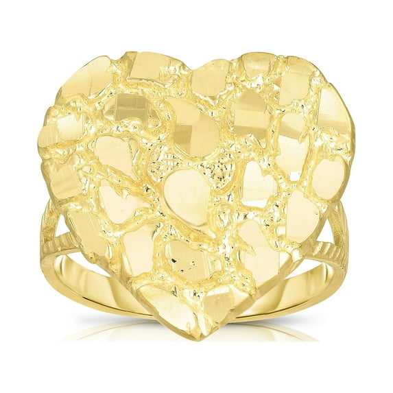 Floreo 10k Yellow Gold Small or Large Heart Nugget Ring, Sizes 5 - 11