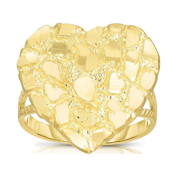 Floreo 10k Yellow Gold Large Heart Nugget Ring, Sizes 5 - 11