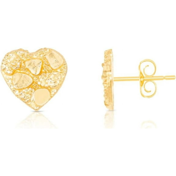 Floreo 10k Yellow Gold Solid Nugget Heart Earrings