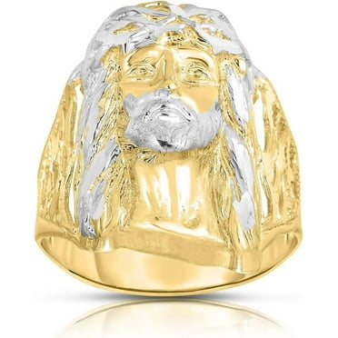 Floreo 10k Yellow Gold Two-Tone Face of Jesus Christ Head Ring