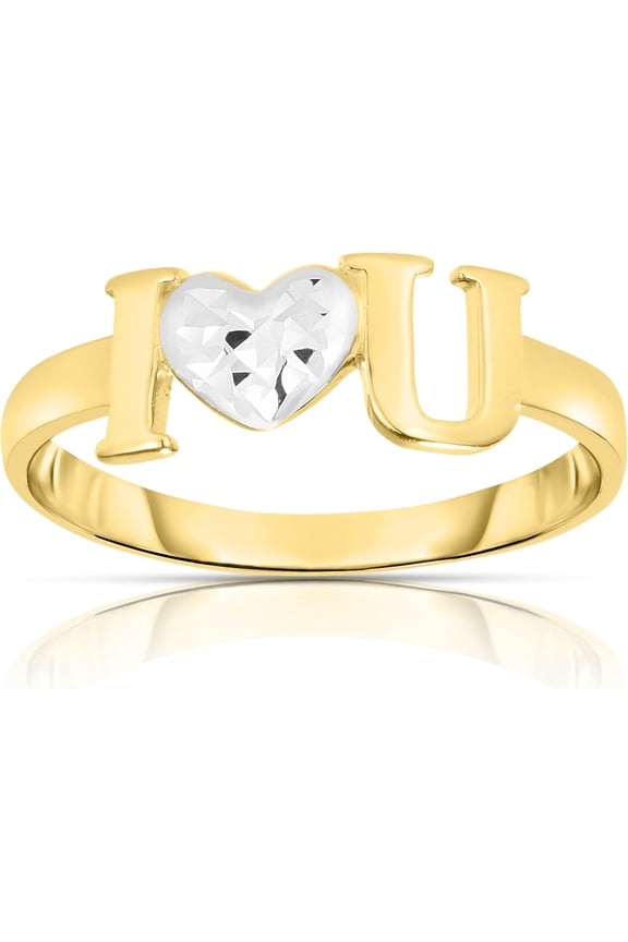10k Yellow Gold Two-Tone I Love You Heart Women's Ring