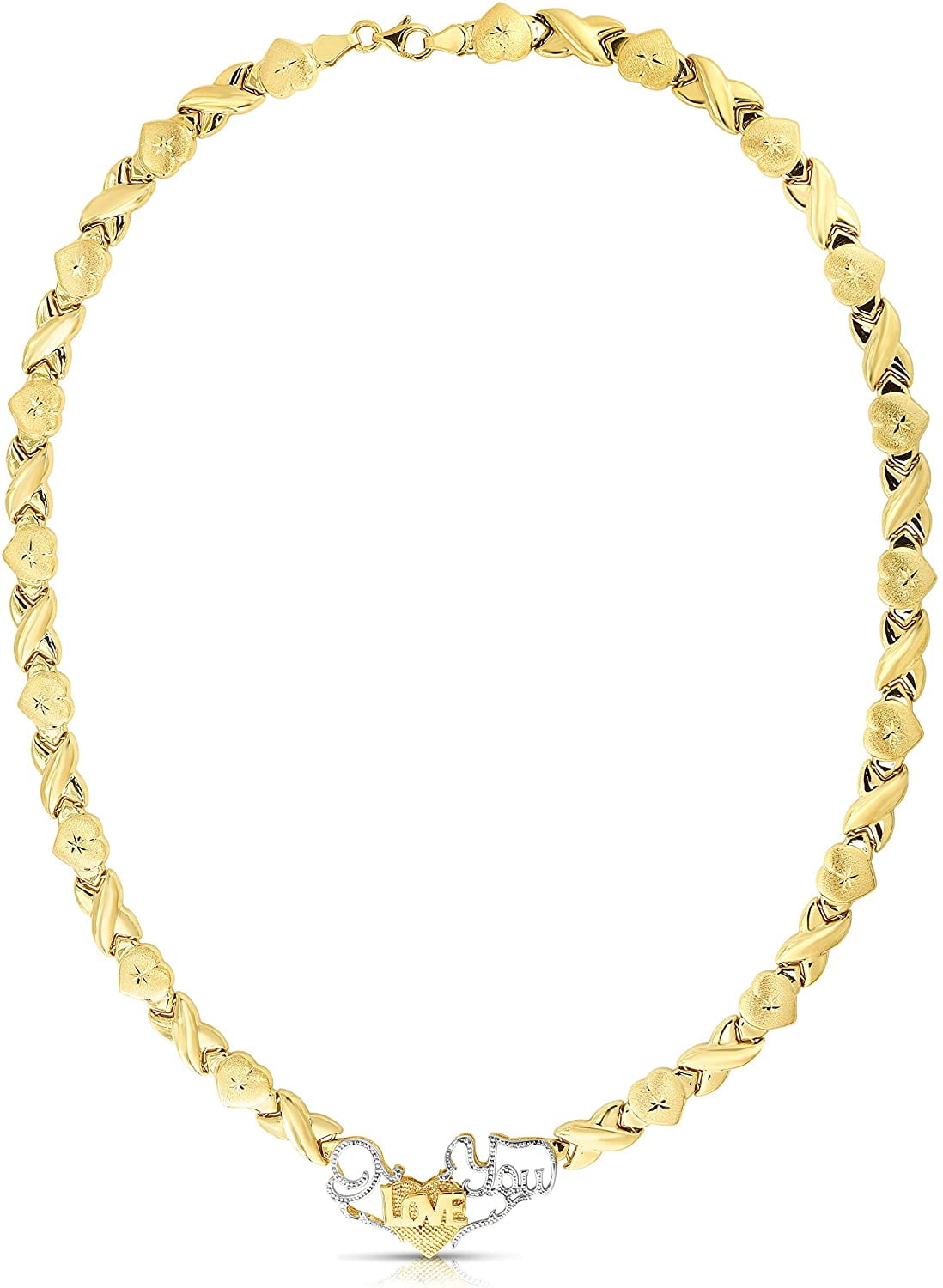Floreo 10k Yellow Gold XOXO X&O X and O and Heart Hugs and Kisses I Love You Chain Necklace or Bracelet (Optional Jewelry Set)