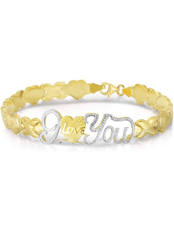 10k Yellow Gold XOXO X&O X and O and Heart Hugs and Kisses I Love You Chain Necklace or Bracelet (Optional Jewelry Set)