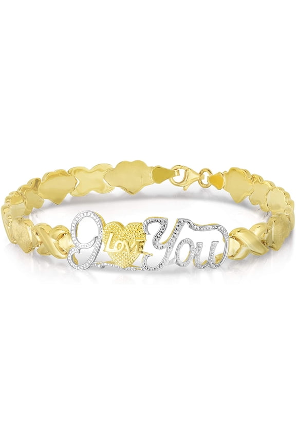 10k Yellow Gold XOXO X&O X and O and Heart Hugs and Kisses I Love You Chain Necklace or Bracelet (Optional Jewelry Set)