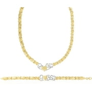 Floreo 10k Yellow Gold XOXO X&O X and O and Heart Hugs and Kisses I Love You Chain Necklace or Bracelet (Optional Jewelry Set)